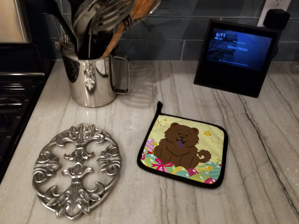 Easter Eggs Chow Chow Chocolate Pot Holder Set of 2 Heat Resistant Quilted Hot Pads 7.5 x 7.5 Inch, Insulated Kitchen Trivets for Cooking & Baking