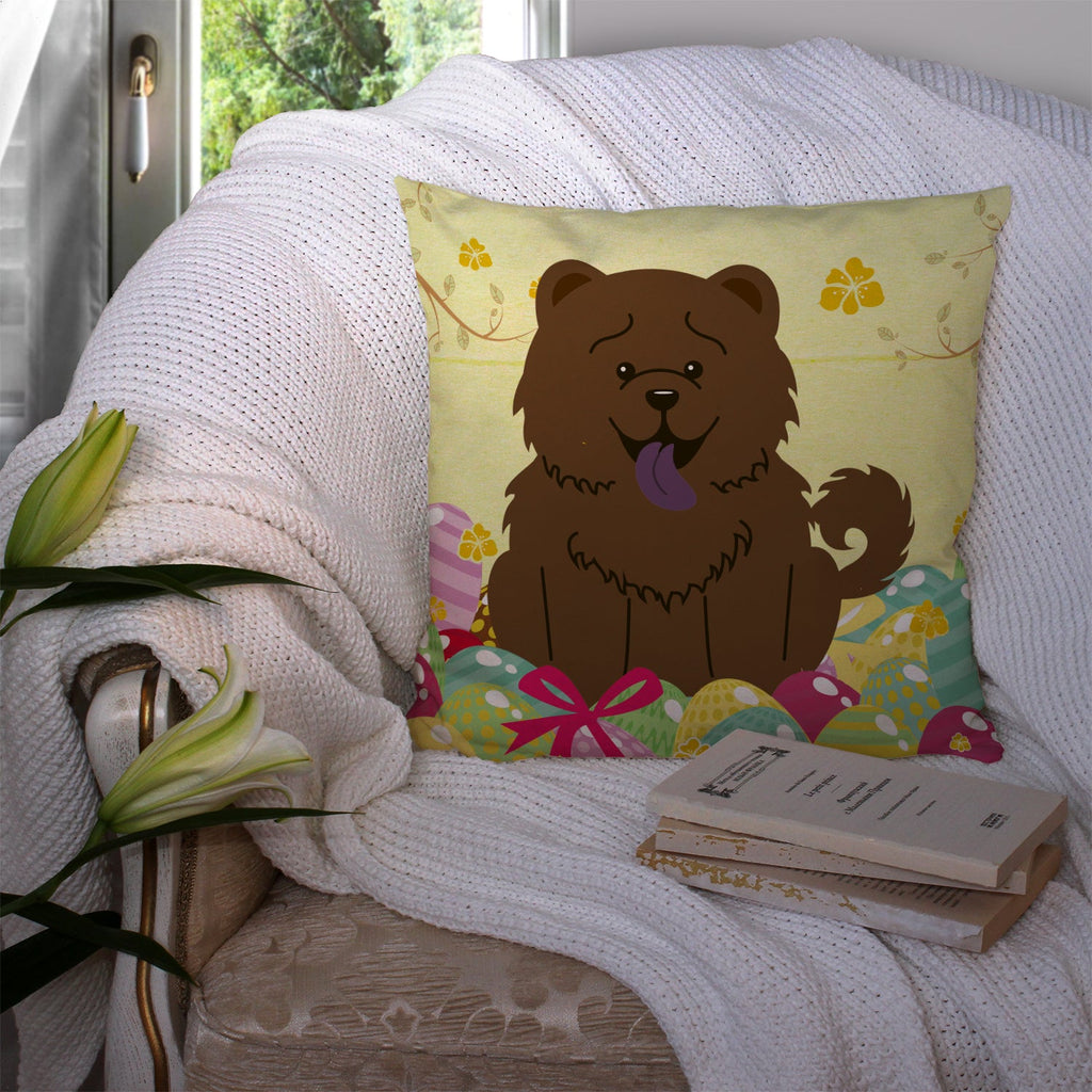 Easter Eggs Chow Chow Chocolate Decorative Throw Pillow 14x14 Indoor Outdoor Accent Cushion, Fabric Cover with Insert for Sofa, Bed, Porch & Living Room
