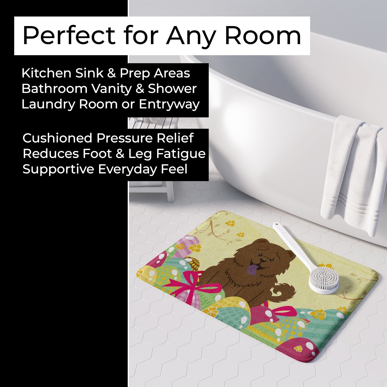 Easter Eggs Chow Chow Chocolate Memory Foam Kitchen Mat Machine Washable Anti-Fatigue Cushion Comfort Bath or Kitchen Rug