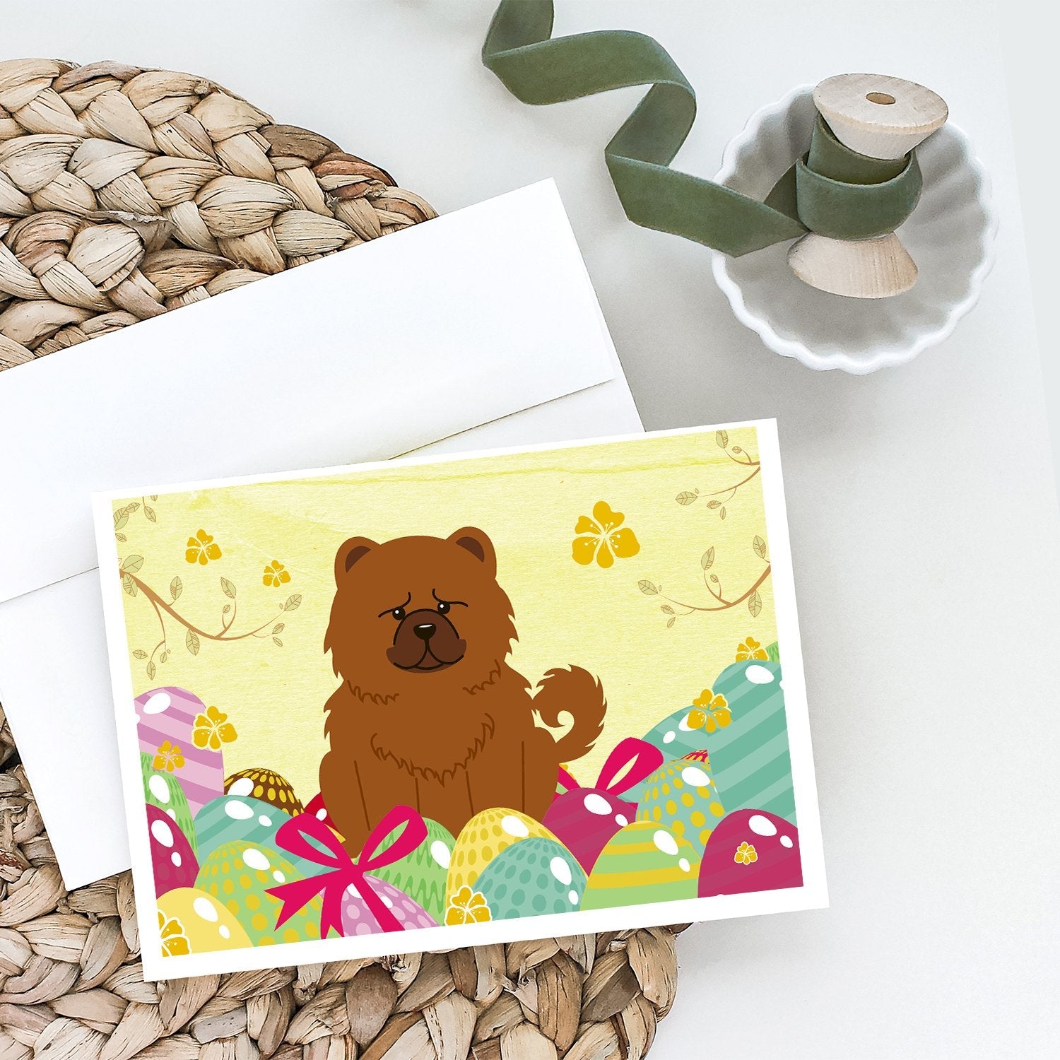 Easter Eggs Chow Chow Red Greeting Cards Pack of 8 Blank Cards with Envelopes Whimsical A7 Size 5x7