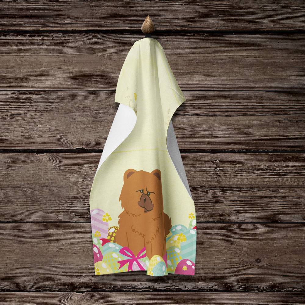 Easter Eggs Chow Chow Red Kitchen Towel Velour Plush Front and Cotton Loop Back Machine Washable