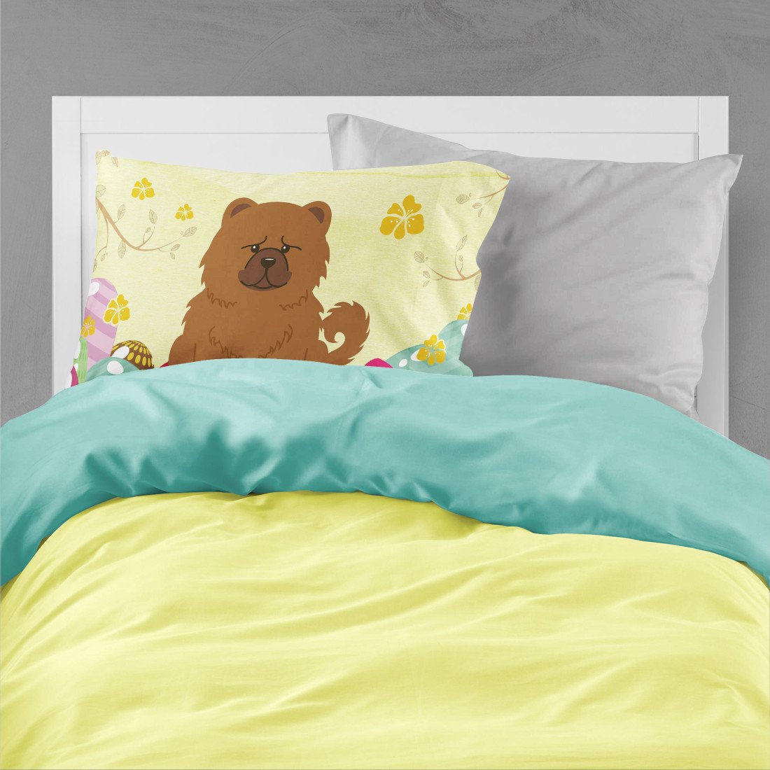 Easter Eggs Chow Chow Red Standard Pillowcase Lightweight Super Soft Easy Care Decorative Artwork Pillowcase, Standard