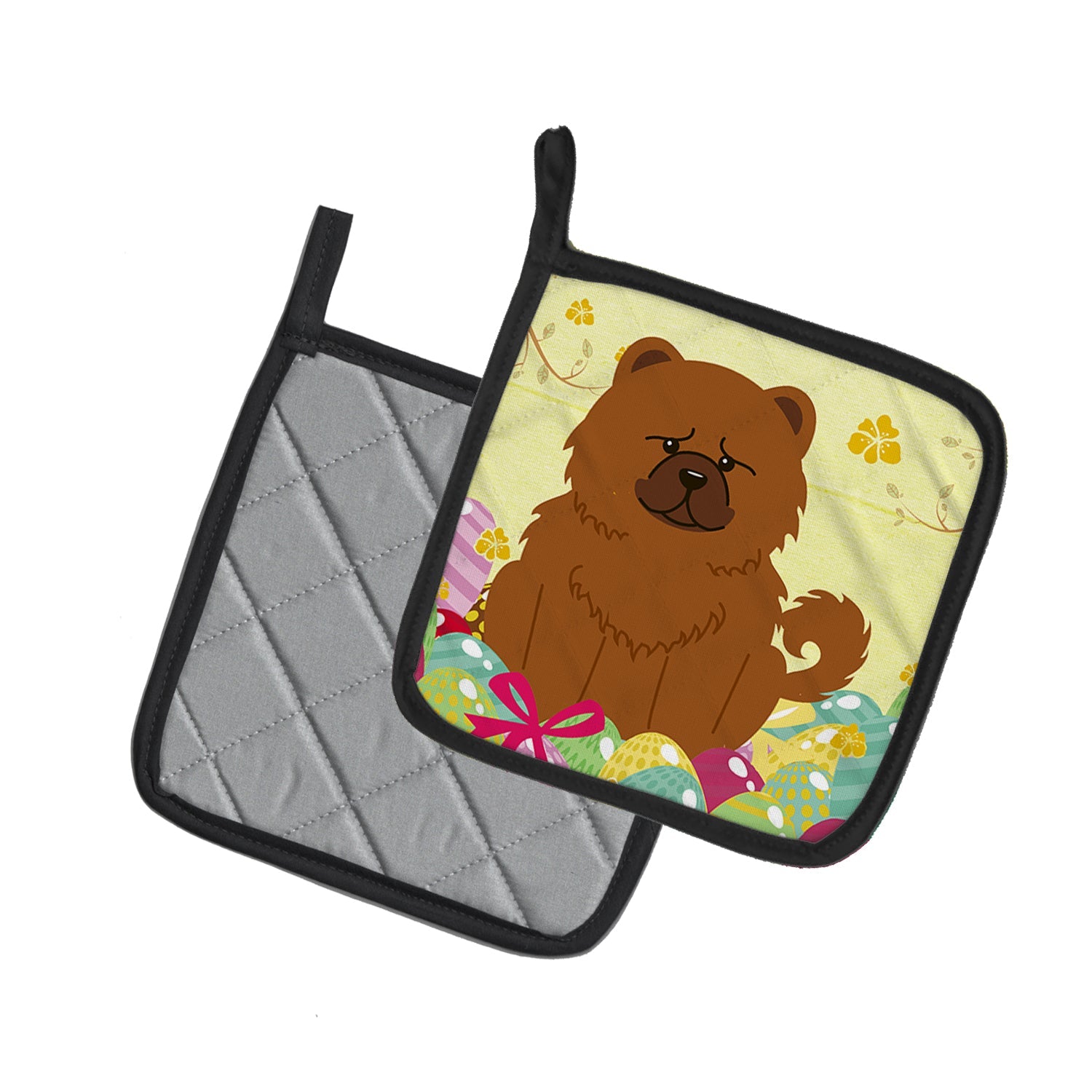 Easter Eggs Chow Chow Red Pot Holder Set of 2 Heat Resistant Quilted Hot Pads 7.5 x 7.5 Inch, Insulated Kitchen Trivets for Cooking & Baking