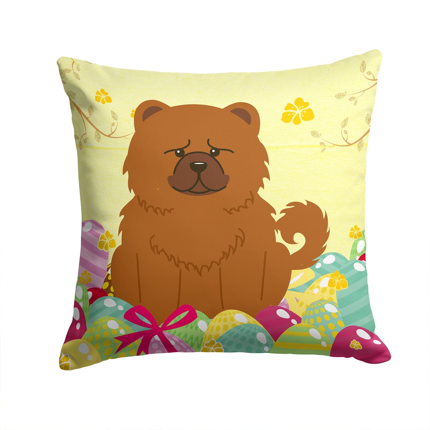 Easter Eggs Chow Chow Red Decorative Throw Pillow 14x14 Indoor Outdoor Accent Cushion, Fabric Cover with Insert for Sofa, Bed, Porch & Living Room