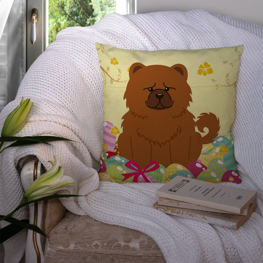 Easter Eggs Chow Chow Red Decorative Throw Pillow 14x14 Indoor Outdoor Accent Cushion, Fabric Cover with Insert for Sofa, Bed, Porch & Living Room