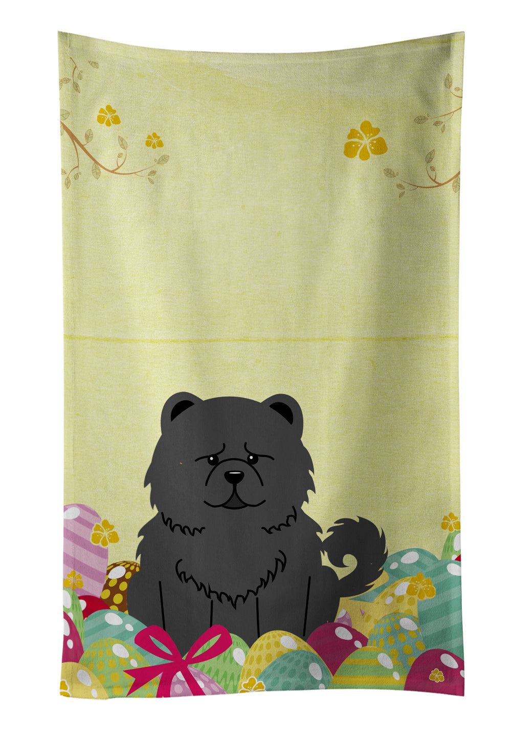 Easter Eggs Chow Chow Black Kitchen Towel Velour Plush Front and Cotton Loop Back Machine Washable