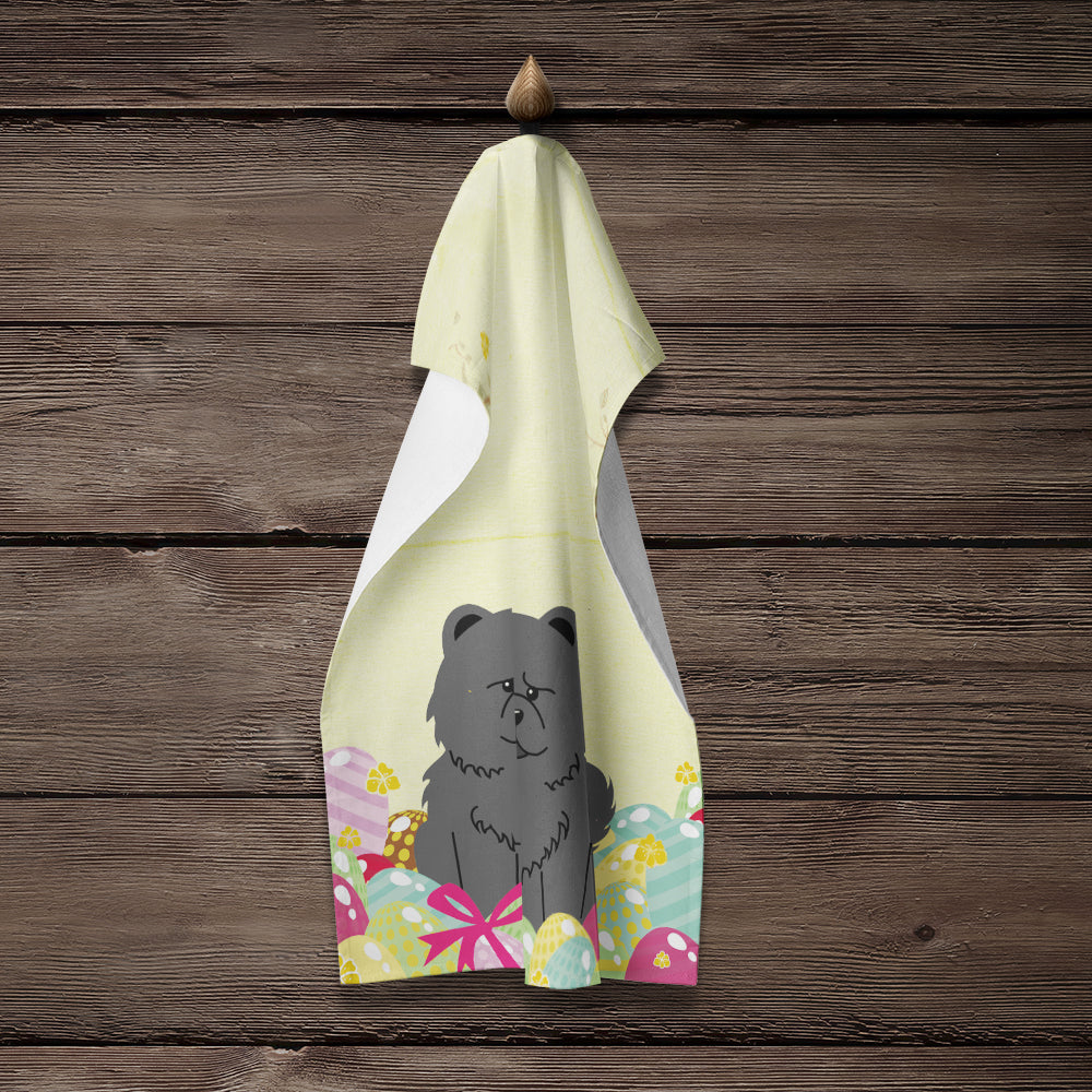 Easter Eggs Chow Chow Black Kitchen Towel Velour Plush Front and Cotton Loop Back Machine Washable