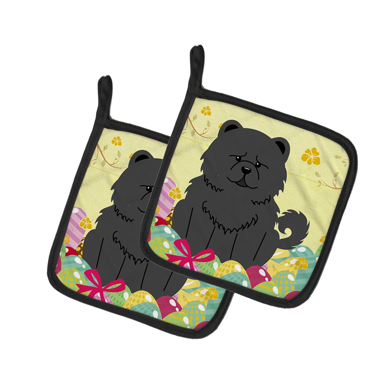 Easter Eggs Chow Chow Black Pot Holder Set of 2 Heat Resistant Quilted Hot Pads 7.5 x 7.5 Inch, Insulated Kitchen Trivets for Cooking & Baking