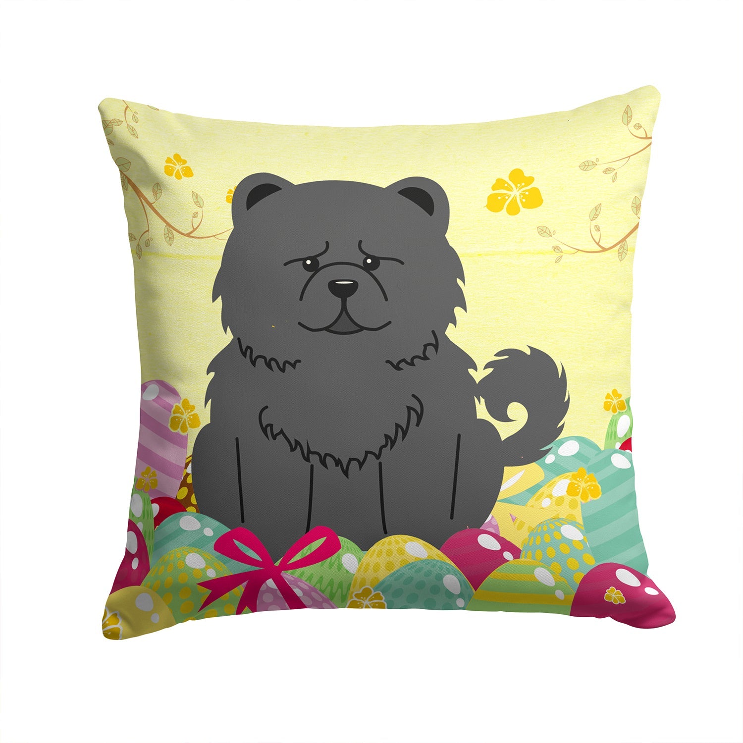 Easter Eggs Chow Chow Black Decorative Throw Pillow 14x14 Indoor Outdoor Accent Cushion, Fabric Cover with Insert for Sofa, Bed, Porch & Living Room