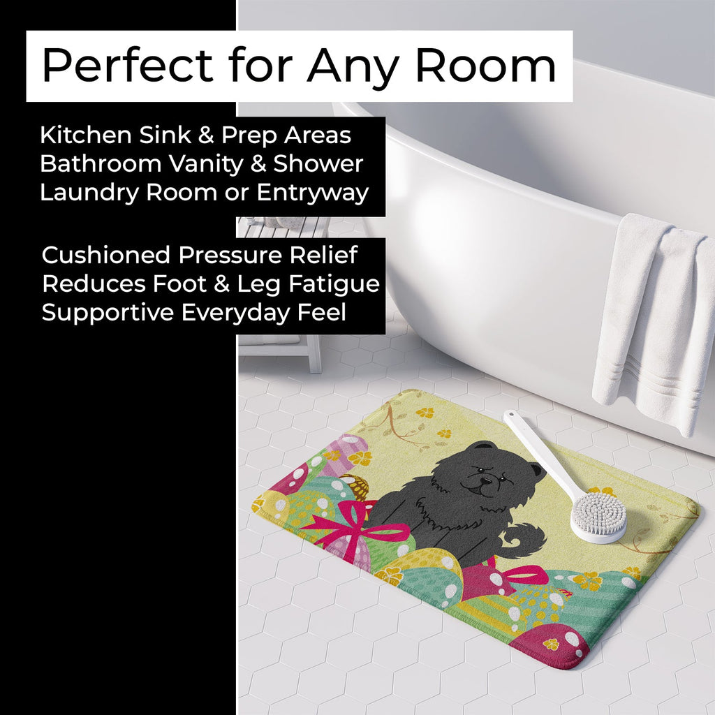 Easter Eggs Chow Chow Black Memory Foam Kitchen Mat Machine Washable Anti-Fatigue Cushion Comfort Bath or Kitchen Rug