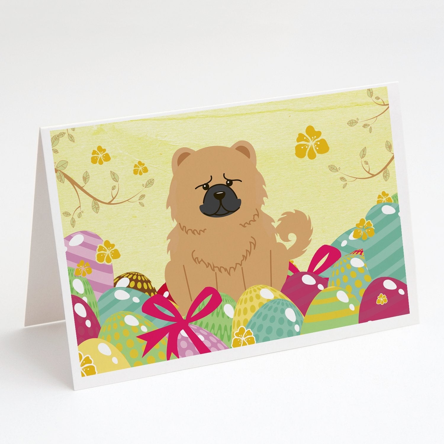 Easter Eggs Chow Chow Cream Greeting Cards Pack of 8 Blank Cards with Envelopes Whimsical A7 Size 5x7