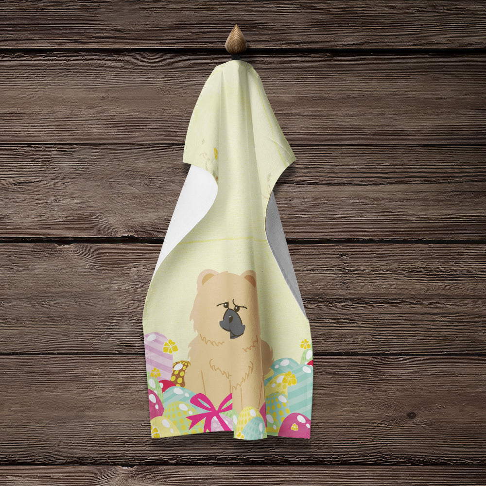 Easter Eggs Chow Chow Cream Kitchen Towel Velour Plush Front and Cotton Loop Back Machine Washable