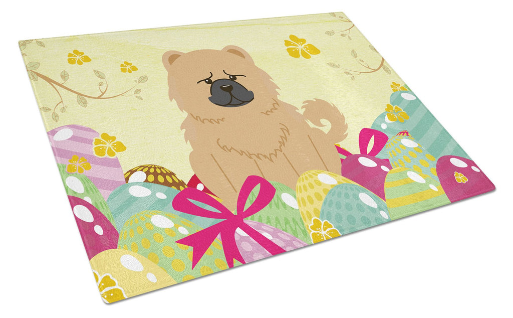 Easter Eggs Chow Chow Cream Cutting Board Tempered Glass Kitchen Cutting Surface, Heat Resistant Chopping, Non-Slip Feet, Food Prep & Serving
