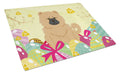 Easter Eggs Chow Chow Cream Cutting Board Tempered Glass Kitchen Cutting Surface, Heat Resistant Chopping, Non-Slip Feet, Food Prep & Serving
