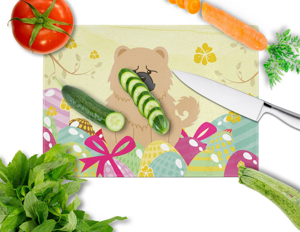 Easter Eggs Chow Chow Cream Cutting Board Tempered Glass Kitchen Cutting Surface, Heat Resistant Chopping, Non-Slip Feet, Food Prep & Serving
