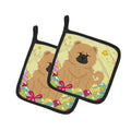 Easter Eggs Chow Chow Cream Pot Holder Set of 2 Heat Resistant Quilted Hot Pads 7.5 x 7.5 Inch, Insulated Kitchen Trivets for Cooking & Baking