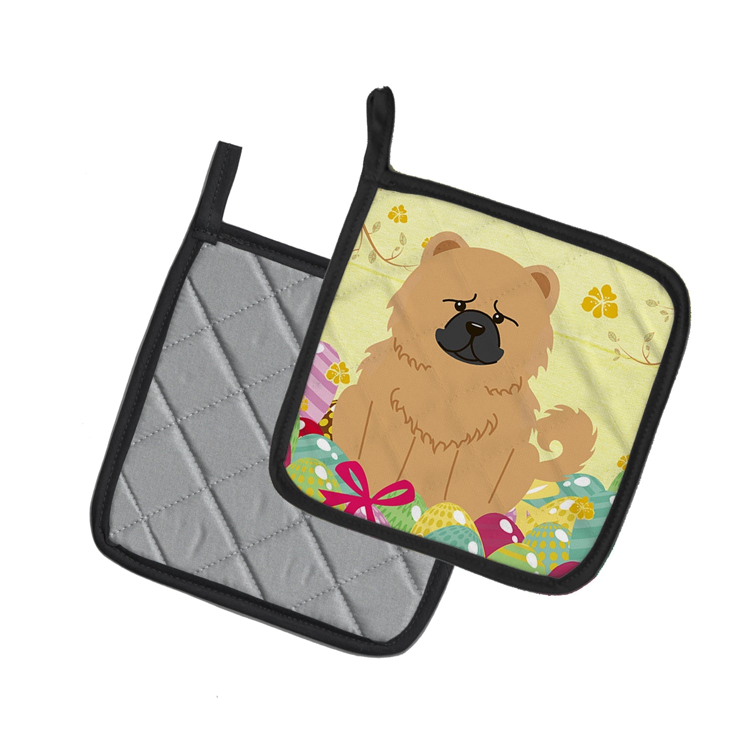 Easter Eggs Chow Chow Cream Pot Holder Set of 2 Heat Resistant Quilted Hot Pads 7.5 x 7.5 Inch, Insulated Kitchen Trivets for Cooking & Baking
