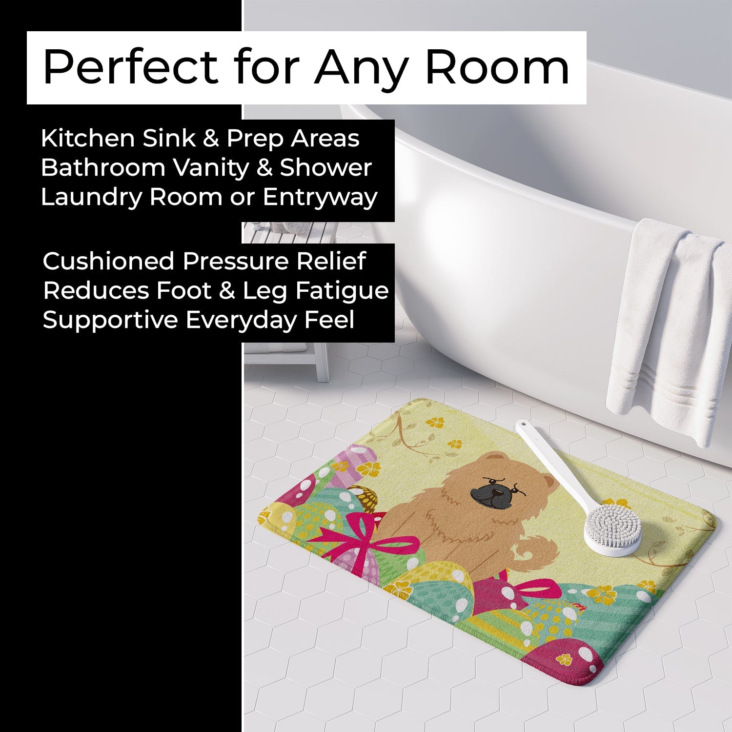 Easter Eggs Chow Chow Cream Memory Foam Kitchen Mat Machine Washable Anti-Fatigue Cushion Comfort Bath or Kitchen Rug