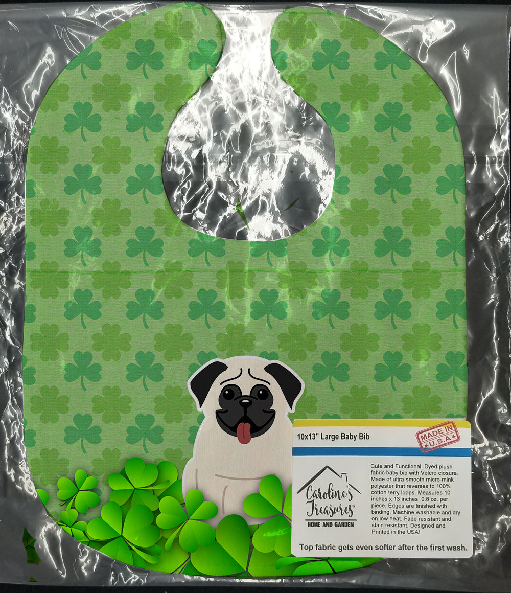 Pug Cream Shamrocks Baby Bib Easy-Clean Baby Bib Baby Feeding Accessory Baby Mealtime Essential, 10 x 13, Multicolor