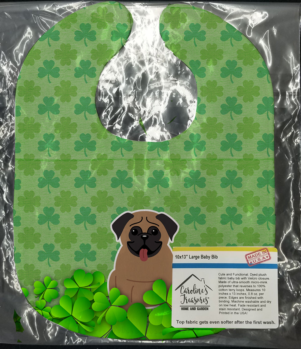 Pug Brown Shamrocks Baby Bib Easy-Clean Baby Bib Baby Feeding Accessory Baby Mealtime Essential, 10 x 13, Multicolor