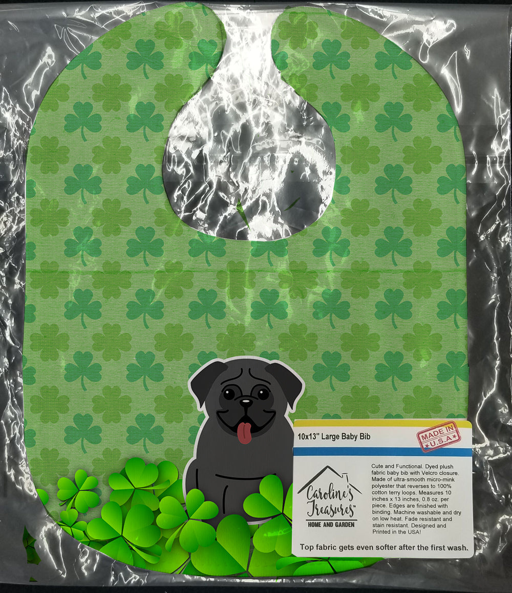 Pug Black Shamrocks Baby Bib Easy-Clean Baby Bib Baby Feeding Accessory Baby Mealtime Essential, 10 x 13, Multicolor