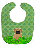 Pug Brown Shamrocks Baby Bib Easy-Clean Baby Bib Baby Feeding Accessory Baby Mealtime Essential, 10 x 13, Multicolor