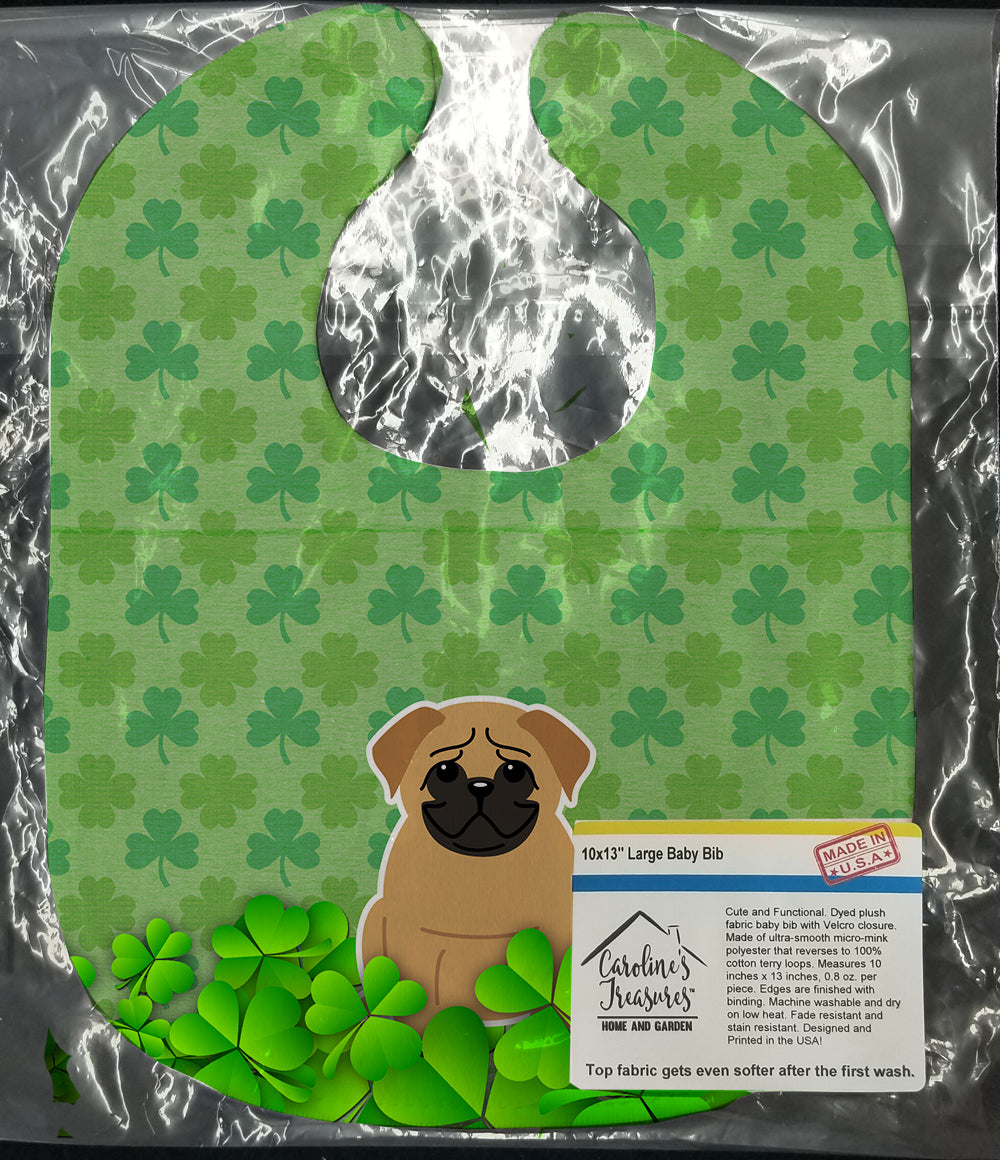 Pug Brown Shamrocks Baby Bib Easy-Clean Baby Bib Baby Feeding Accessory Baby Mealtime Essential, 10 x 13, Multicolor