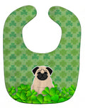 Pug Fawn Shamrocks Baby Bib Easy-Clean Baby Bib Baby Feeding Accessory Baby Mealtime Essential, 10 x 13, Multicolor