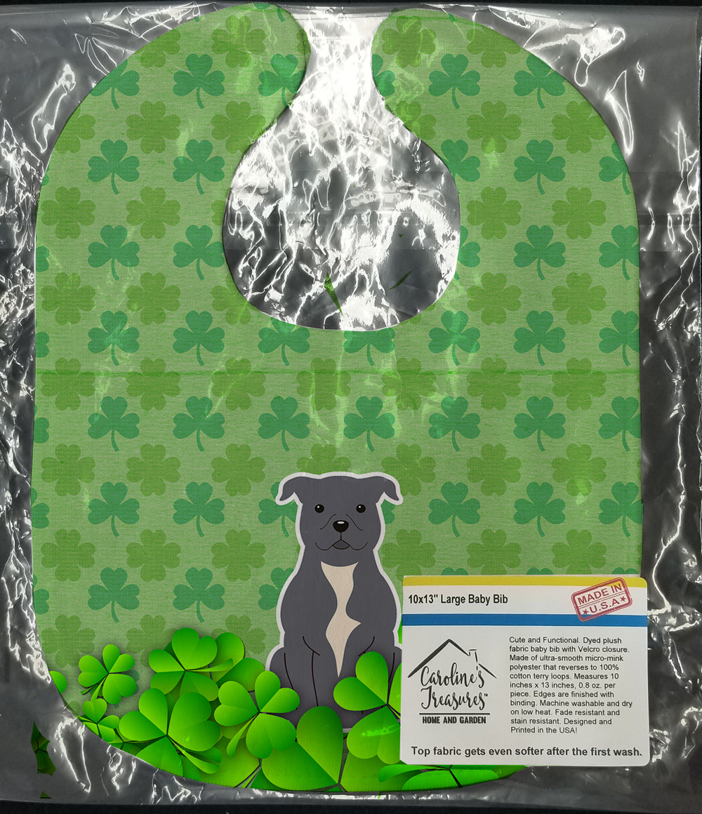 Staffordshire Bull Terrier Blue Shamrocks Baby Bib Easy-Clean Baby Bib Baby Feeding Accessory Baby Mealtime Essential, 10 x 13, Multicolor