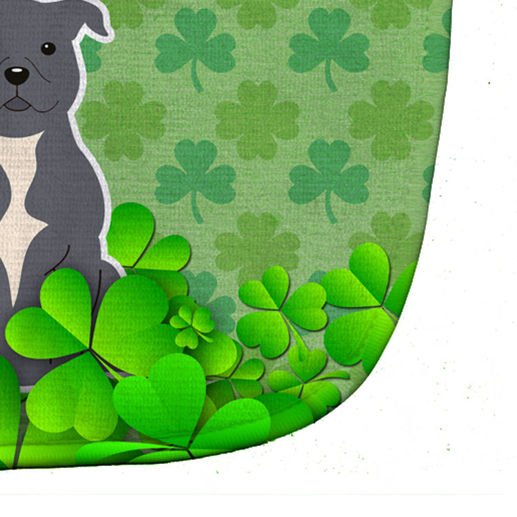 Staffordshire Bull Terrier Blue Shamrocks Baby Bib Easy-Clean Baby Bib Baby Feeding Accessory Baby Mealtime Essential, 10 x 13, Multicolor