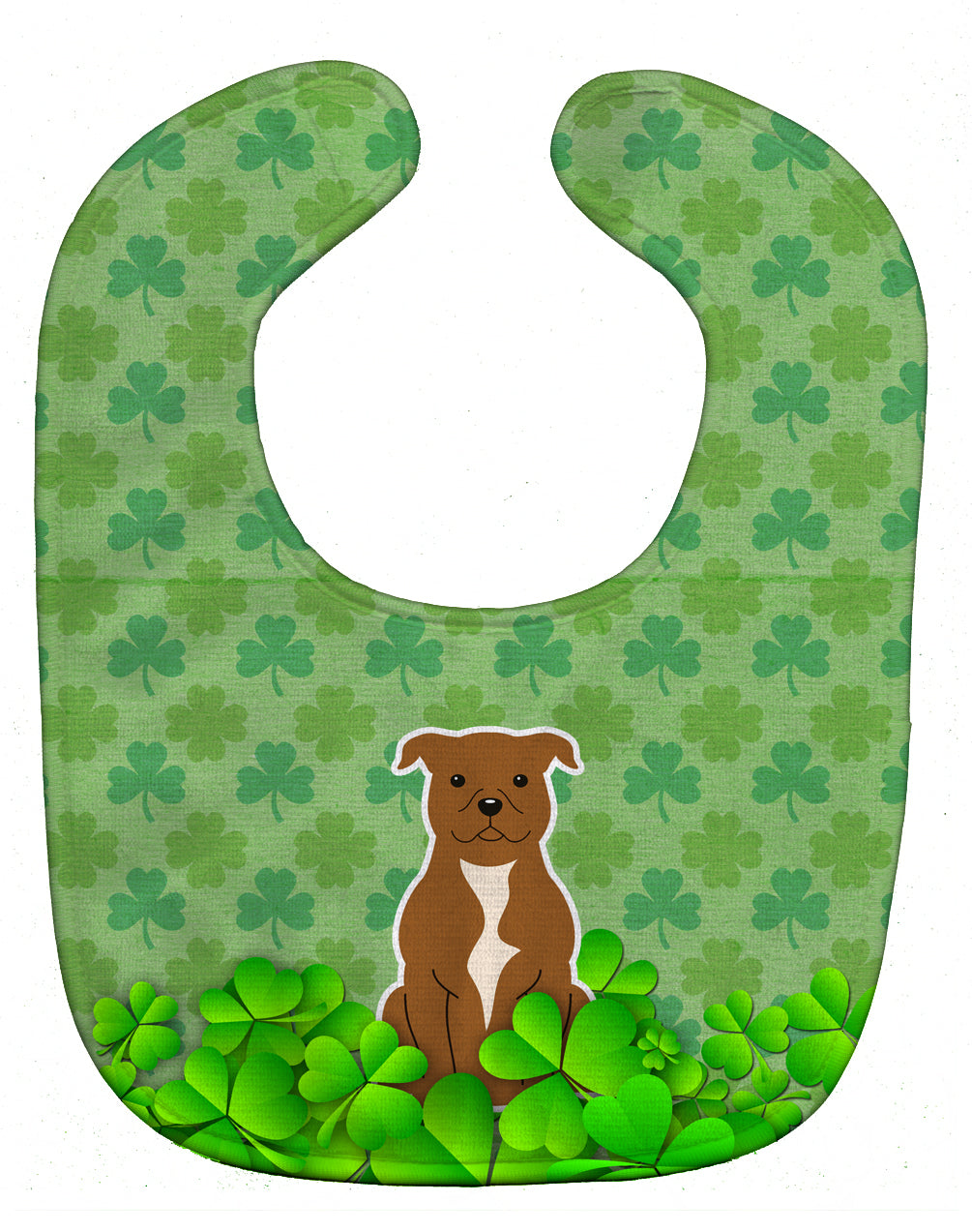 Staffordshire Bull Terrier Brown Shamrocks Baby Bib Easy-Clean Baby Bib Baby Feeding Accessory Baby Mealtime Essential, 10 x 13, Multicolor