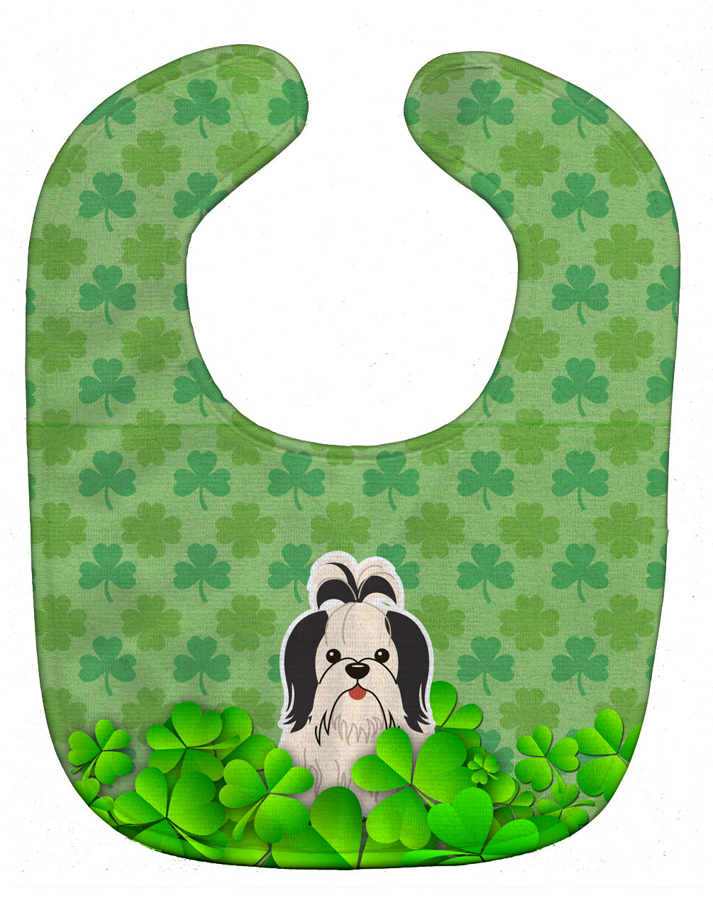 Shih Tzu Black White Shamrocks Baby Bib Easy-Clean Baby Bib Baby Feeding Accessory Baby Mealtime Essential, 10 x 13, Multicolor
