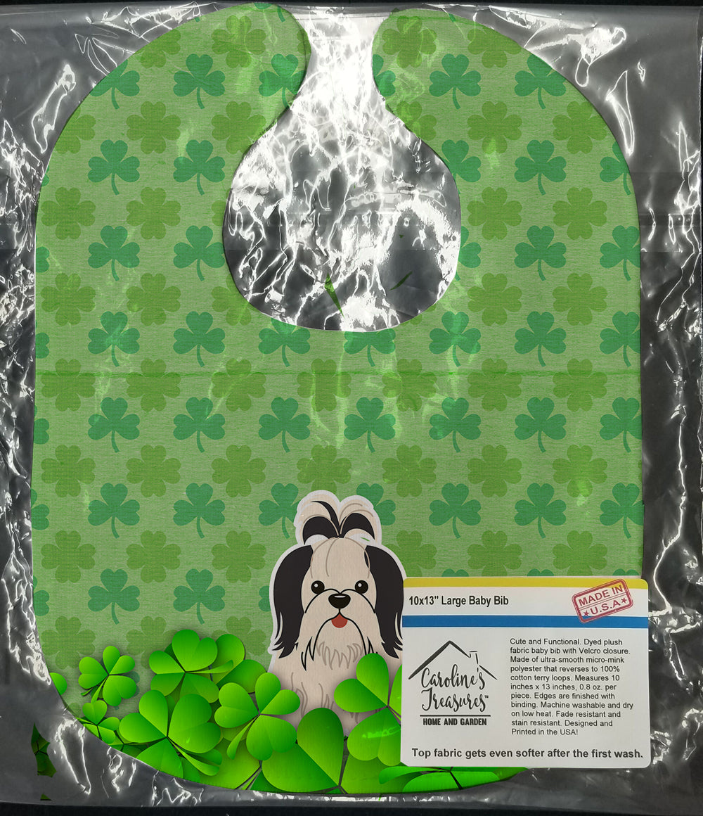 Shih Tzu Black White Shamrocks Baby Bib Easy-Clean Baby Bib Baby Feeding Accessory Baby Mealtime Essential, 10 x 13, Multicolor