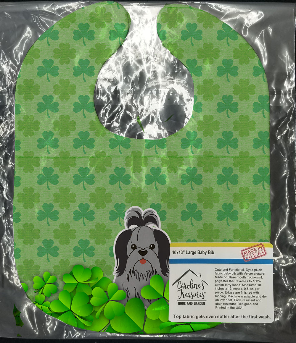 Shih Tzu Black Silver Shamrocks Baby Bib Easy-Clean Baby Bib Baby Feeding Accessory Baby Mealtime Essential, 10 x 13, Multicolor