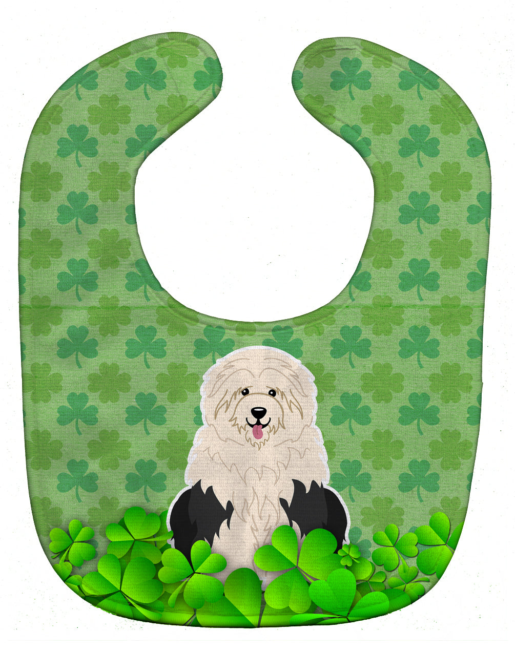 Old English Sheepdog Shamrocks Baby Bib Easy-Clean Baby Bib Baby Feeding Accessory Baby Mealtime Essential, 10 x 13, Multicolor