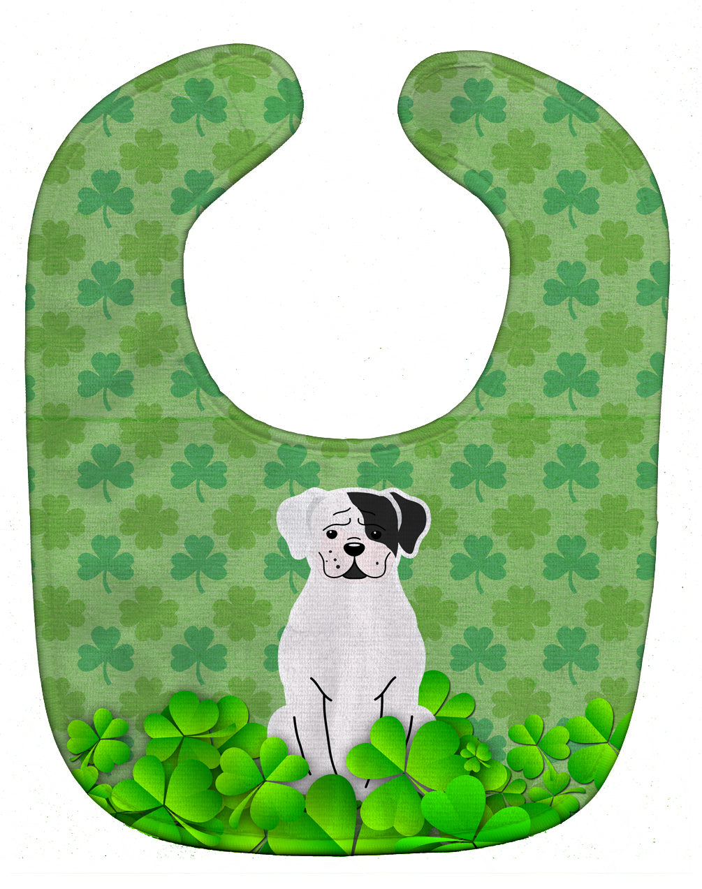 White Boxer Cooper Shamrocks Baby Bib Easy-Clean Baby Bib Baby Feeding Accessory Baby Mealtime Essential, 10 x 13, Multicolor