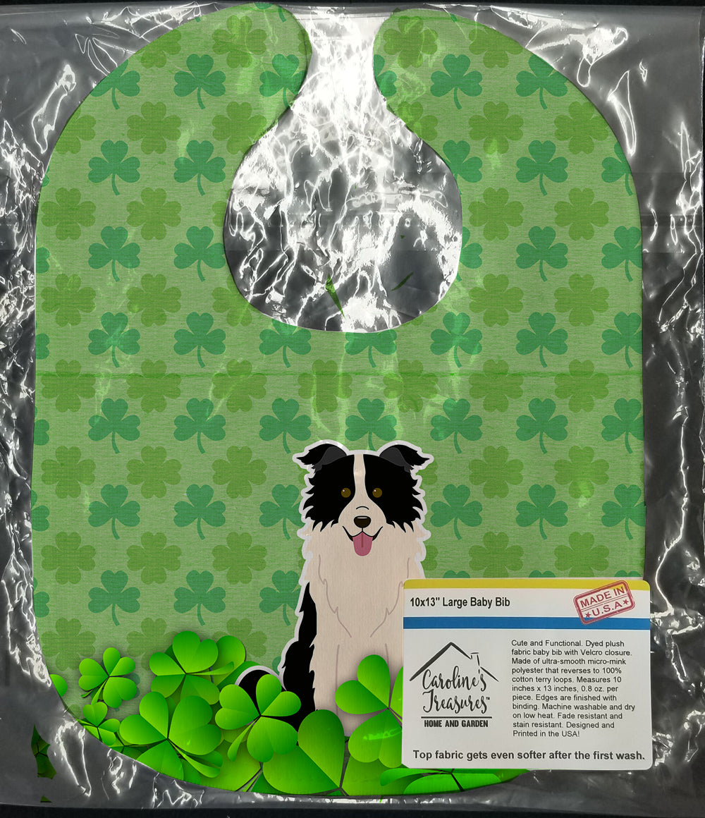 Border Collie Black White Shamrocks Baby Bib Easy-Clean Baby Bib Baby Feeding Accessory Baby Mealtime Essential, 10 x 13, Multicolor