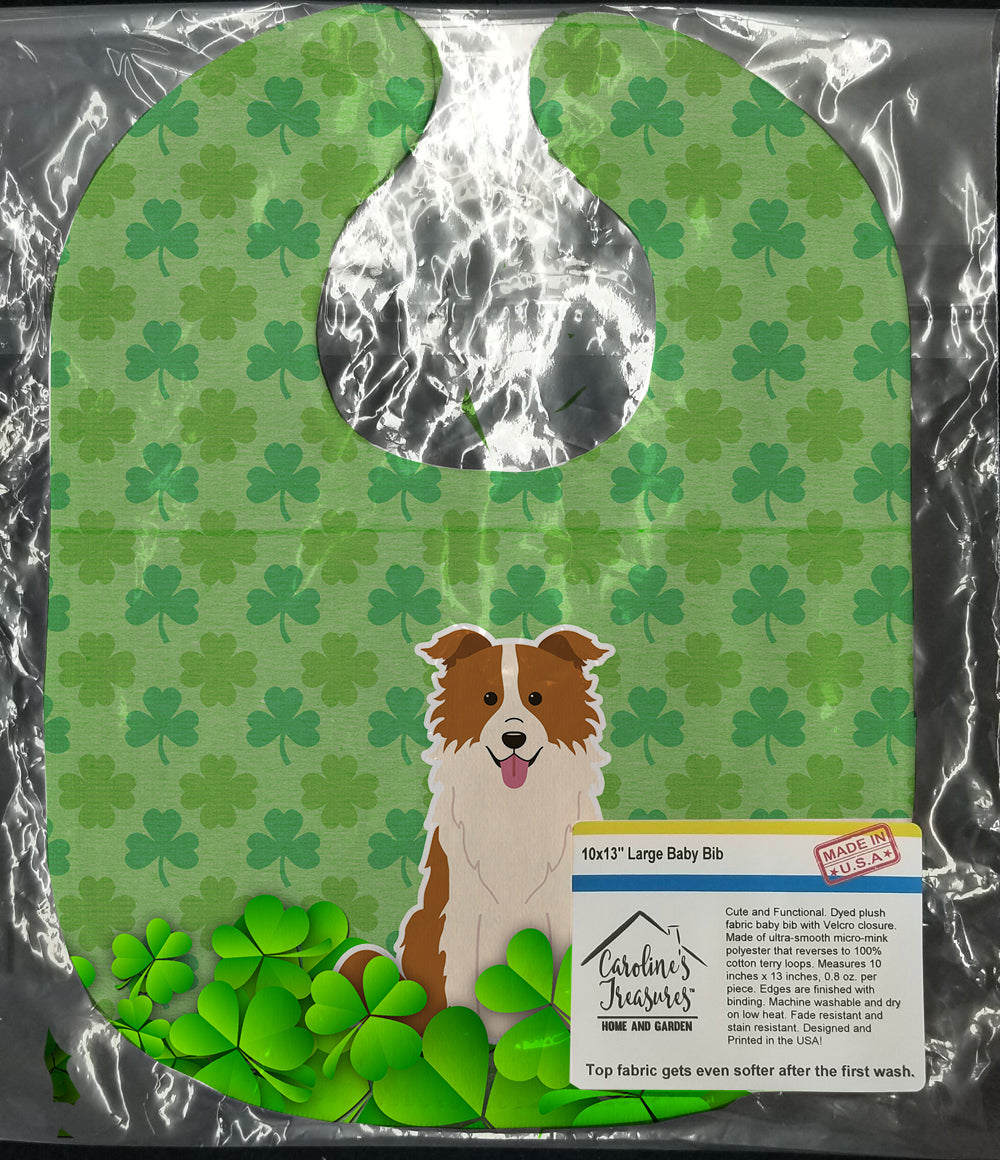 Border Collie Red White Shamrocks Baby Bib Easy-Clean Baby Bib Baby Feeding Accessory Baby Mealtime Essential, 10 x 13, Multicolor