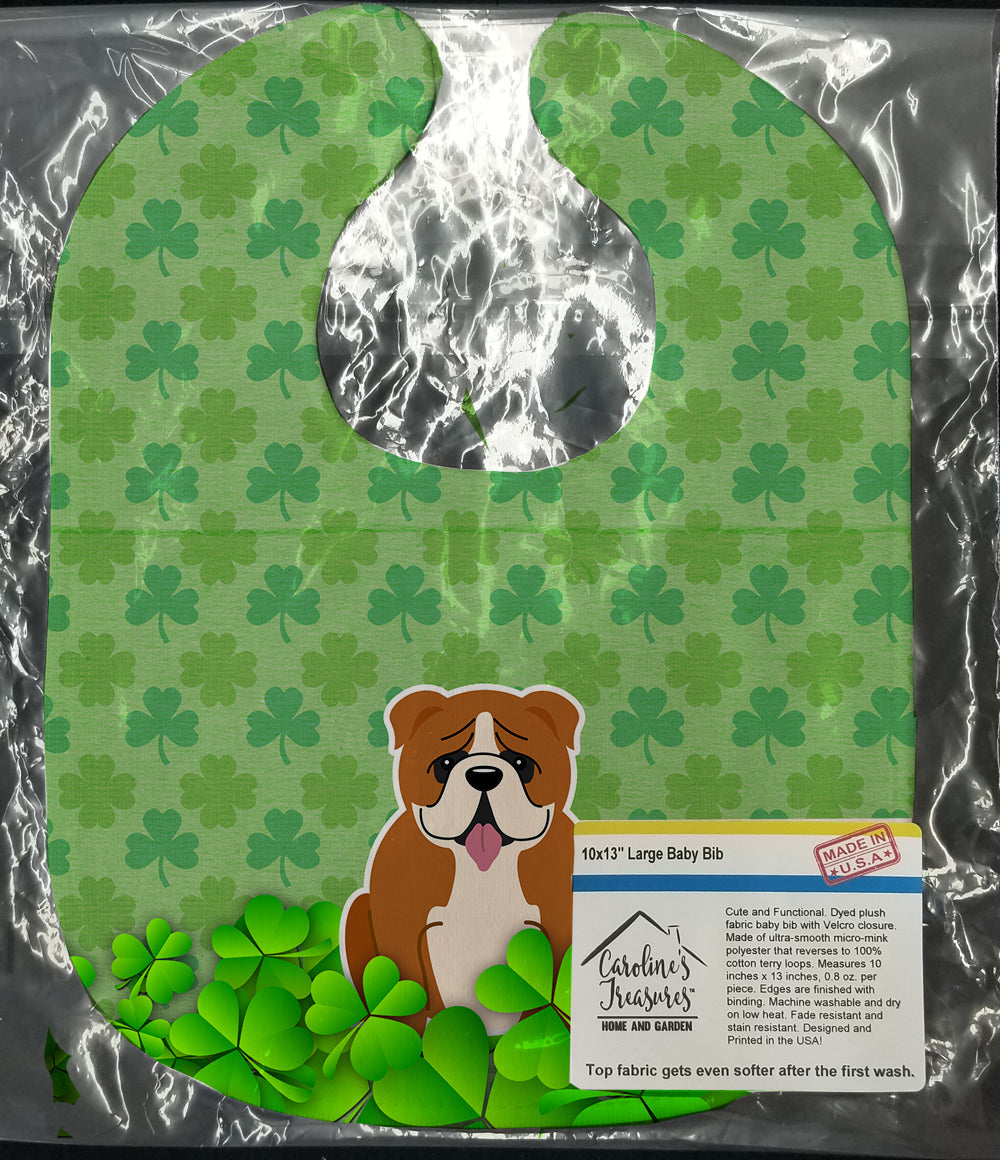 English Bulldog Red White Shamrocks Baby Bib Easy-Clean Baby Bib Baby Feeding Accessory Baby Mealtime Essential, 10 x 13, Multicolor