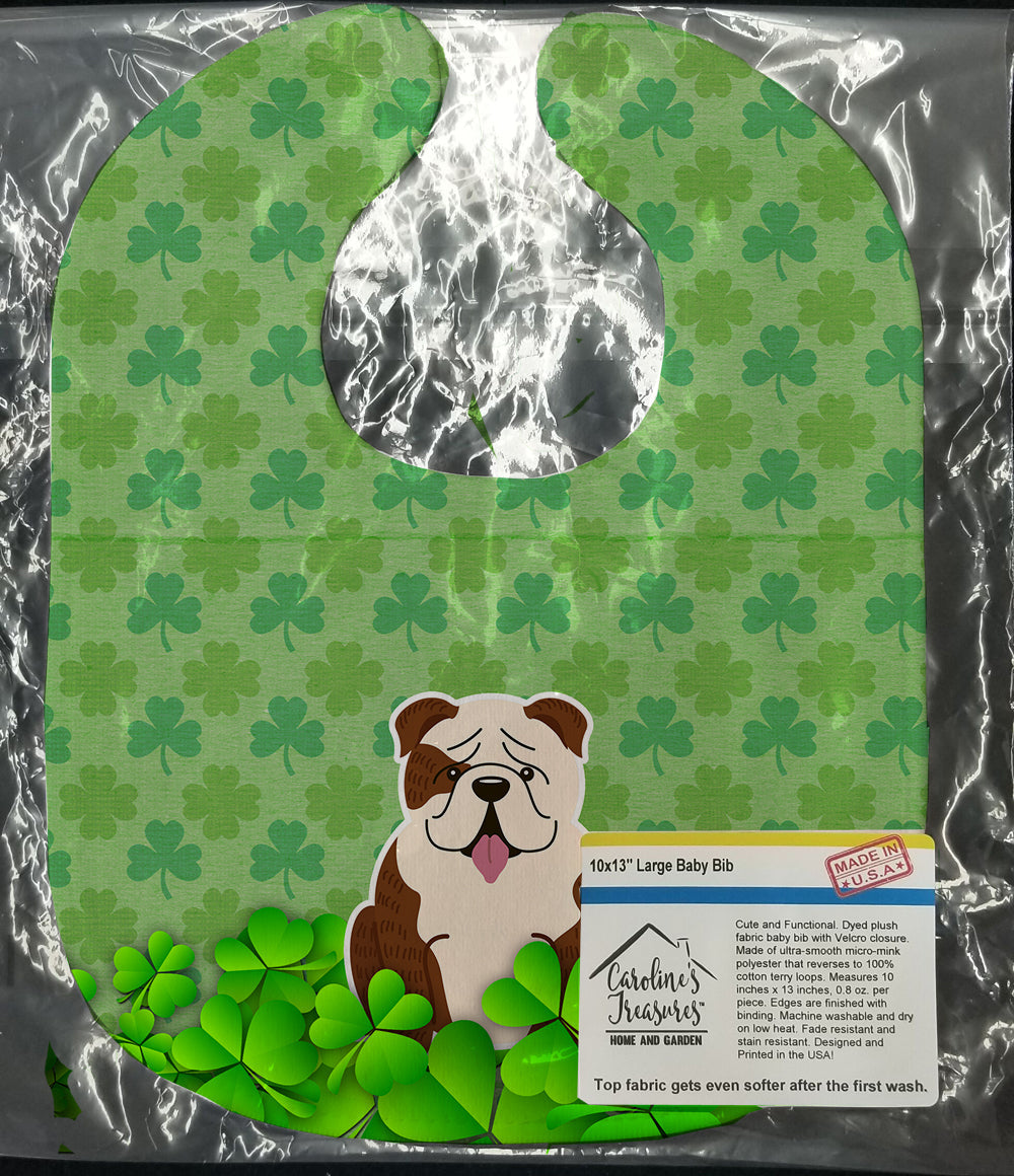 English Bulldog Brindle White Shamrocks Baby Bib Easy-Clean Baby Bib Baby Feeding Accessory Baby Mealtime Essential, 10 x 13, Multicolor