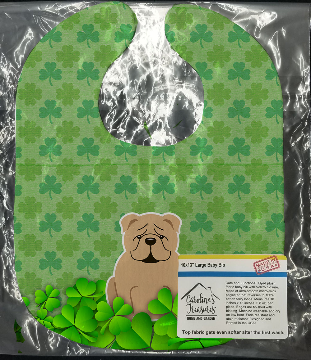 English Bulldog Fawn Shamrocks Baby Bib Easy-Clean Baby Bib Baby Feeding Accessory Baby Mealtime Essential, 10 x 13, Multicolor