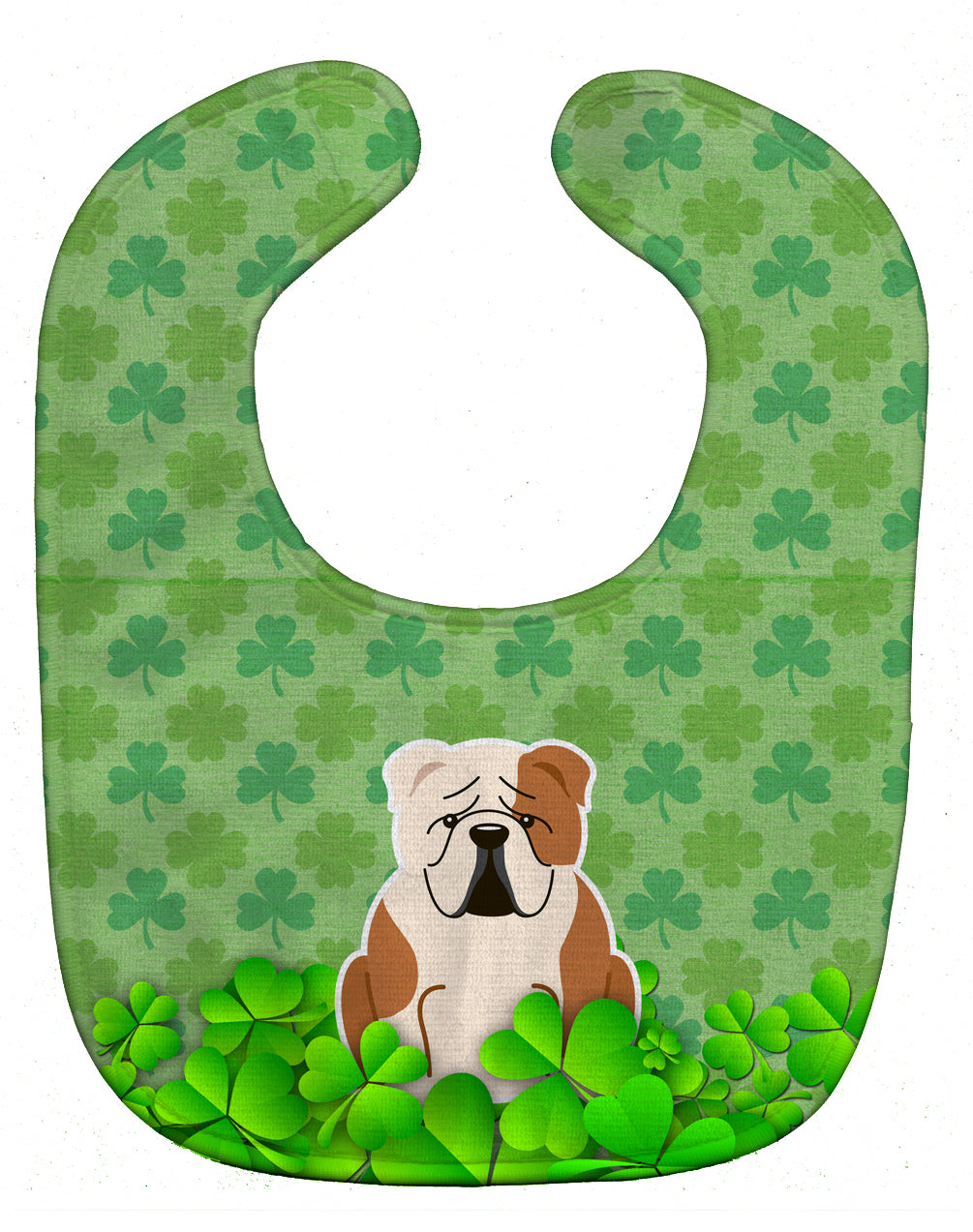 English Bulldog Fawn White Shamrocks Baby Bib Easy-Clean Baby Bib Baby Feeding Accessory Baby Mealtime Essential, 10 x 13, Multicolor