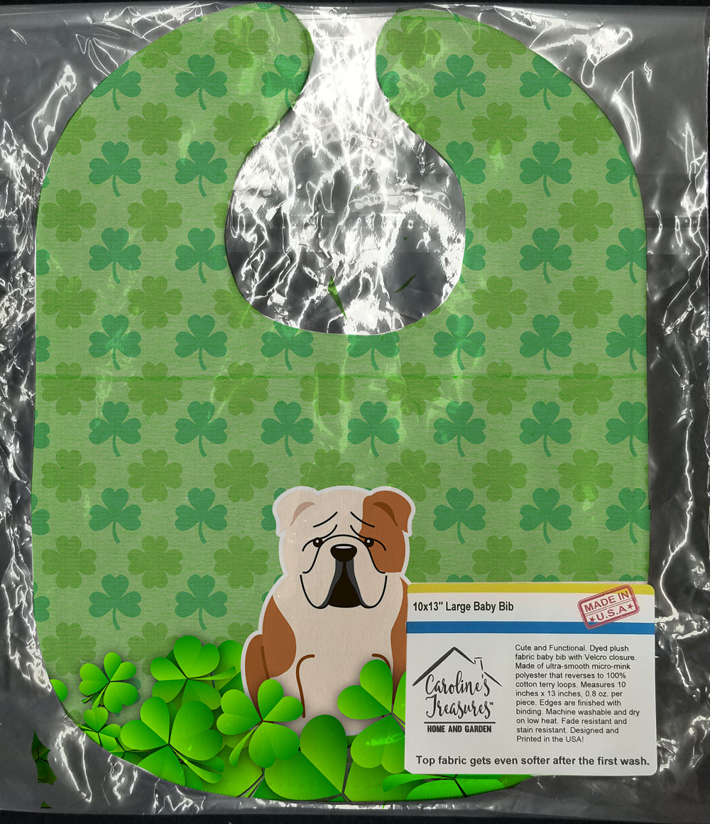 English Bulldog Fawn White Shamrocks Baby Bib Easy-Clean Baby Bib Baby Feeding Accessory Baby Mealtime Essential, 10 x 13, Multicolor