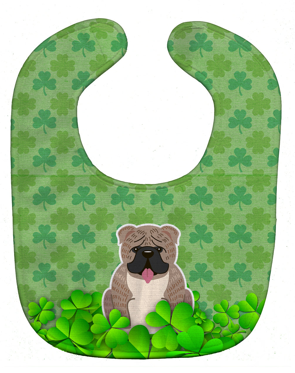 English Bulldog Grey Brindle  Shamrocks Baby Bib Easy-Clean Baby Bib Baby Feeding Accessory Baby Mealtime Essential, 10 x 13, Multicolor