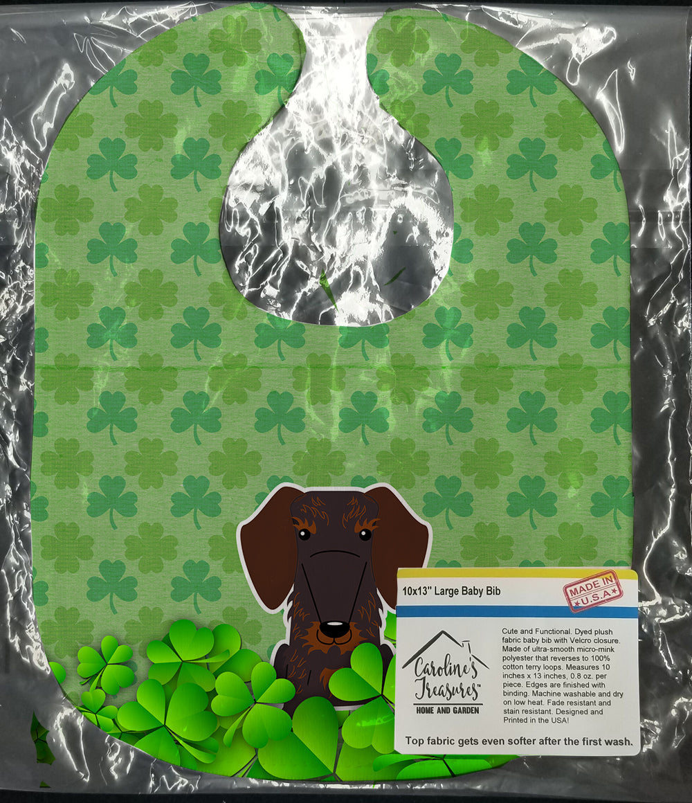 Wire Haired Dachshund Chocolate Shamrocks Baby Bib Easy-Clean Baby Bib Baby Feeding Accessory Baby Mealtime Essential, 10 x 13, Multicolor