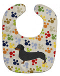 Dachshund Pawprints Baby Bib Easy-Clean Baby Bib Baby Feeding Accessory Baby Mealtime Essential, 10 x 13, Multicolor