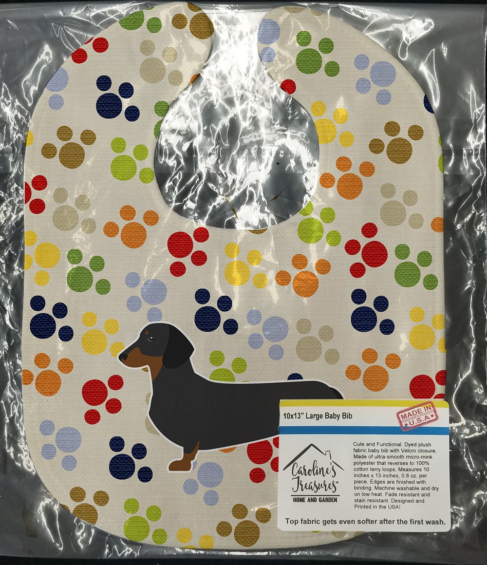 Dachshund Pawprints Baby Bib Easy-Clean Baby Bib Baby Feeding Accessory Baby Mealtime Essential, 10 x 13, Multicolor