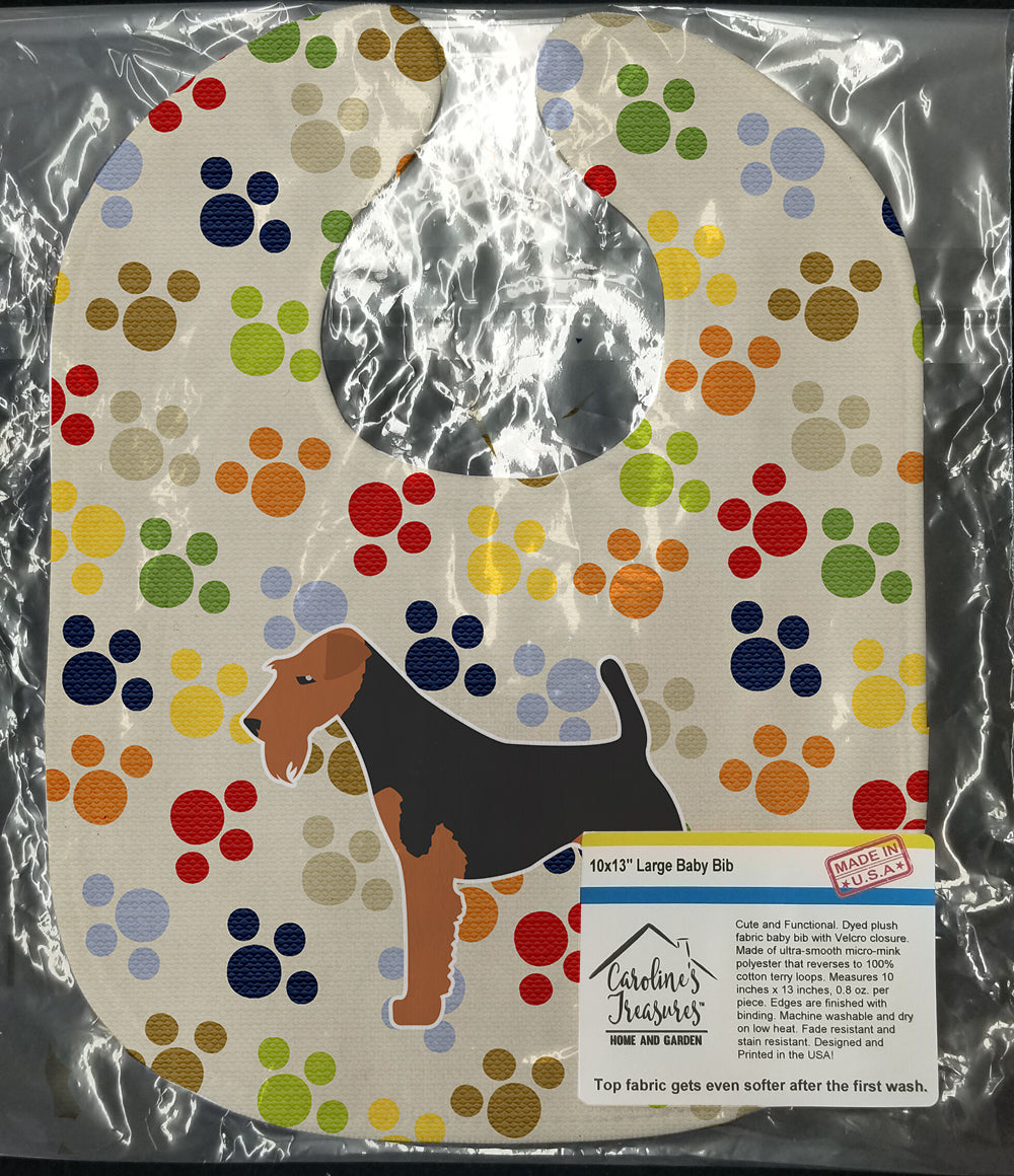 Welsh Terrier Pawprints Baby Bib Easy-Clean Baby Bib Baby Feeding Accessory Baby Mealtime Essential, 10 x 13, Multicolor
