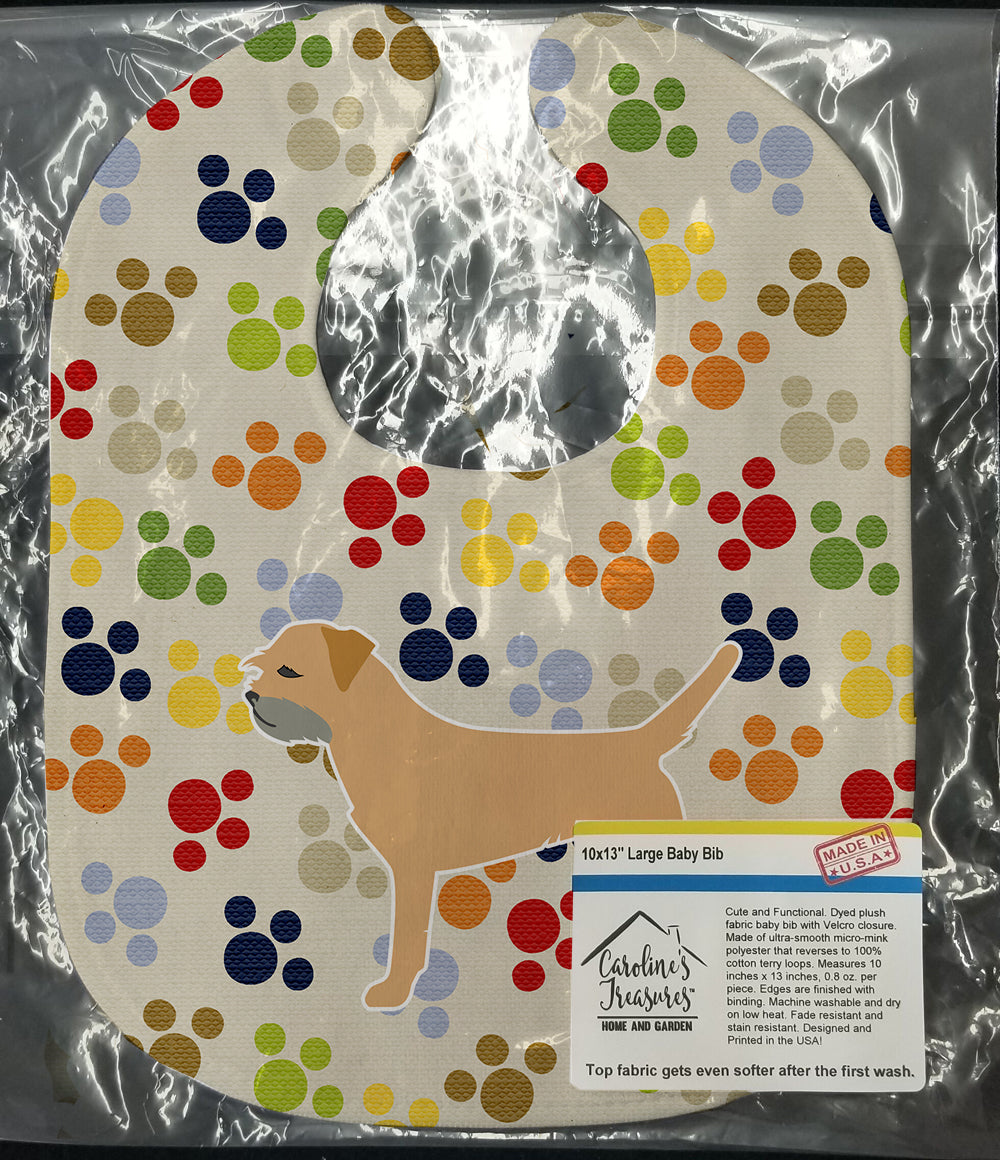 Border Terrier Pawprints Baby Bib Easy-Clean Baby Bib Baby Feeding Accessory Baby Mealtime Essential, 10 x 13, Multicolor