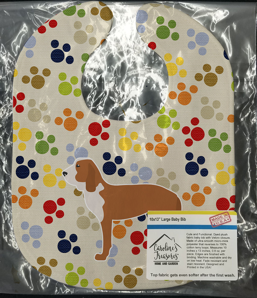 Spanish Hound Pawprints Baby Bib Easy-Clean Baby Bib Baby Feeding Accessory Baby Mealtime Essential, 10 x 13, Multicolor